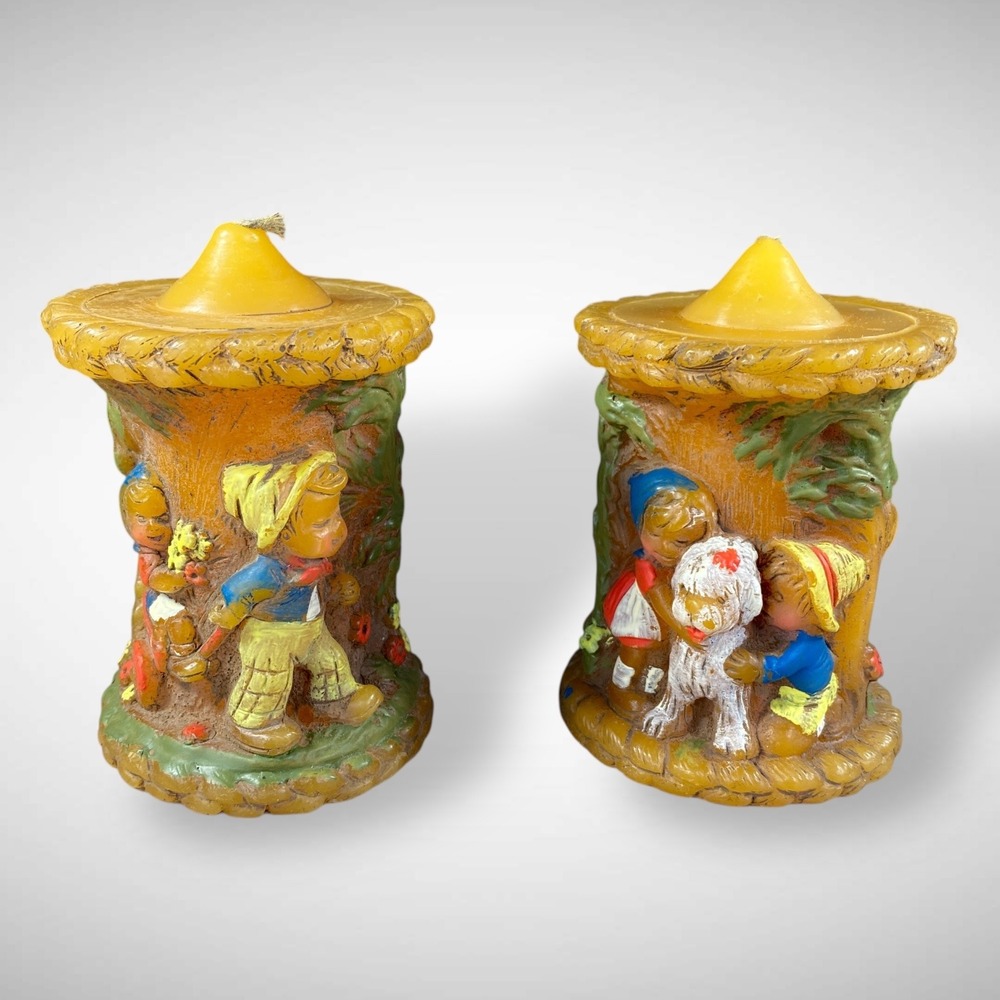 Alpine Originals Hand Painted Candle‎ Holders Set Vintage 1978 Folk Art